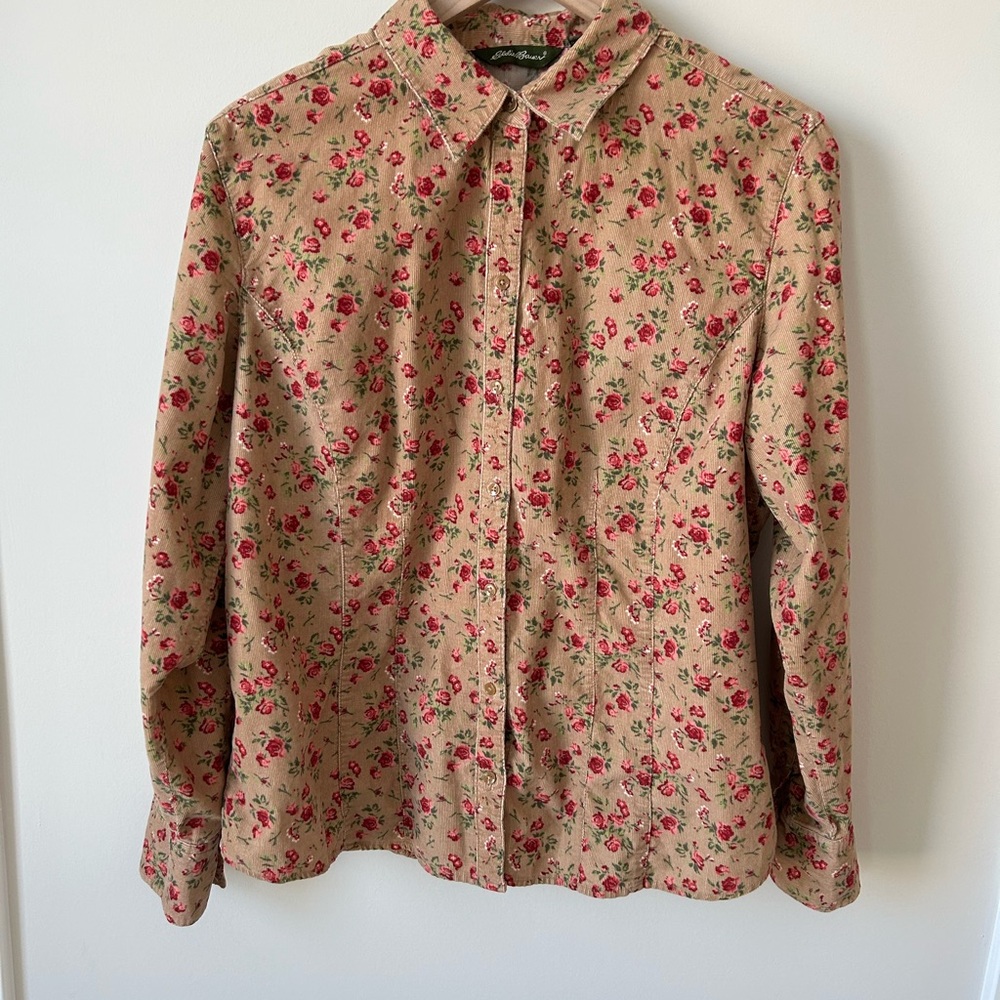 Vintage Floral Corduroy Button Up Shirt Jacket Women’s